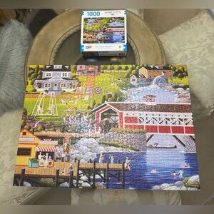 Sunday at the Covered Bridge 1000 Piece Jigsaw Puzzle Sure Lox